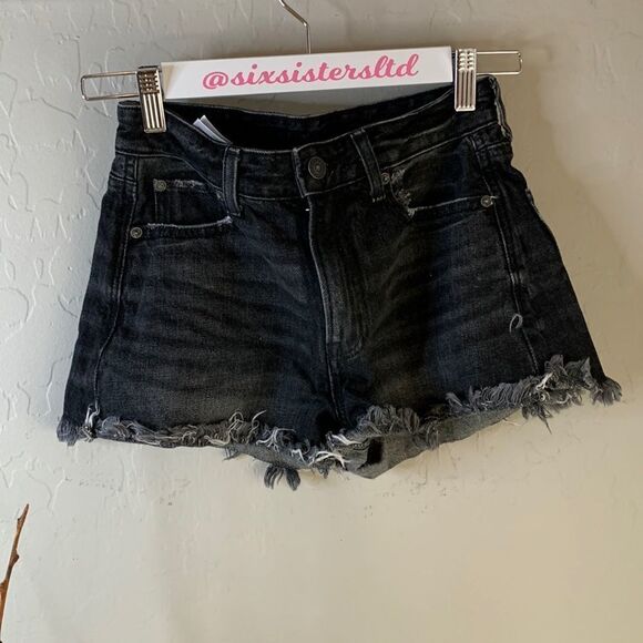 AMERICAN eagle black denim cut off shorts size 00. Faded color five pockets - Picture 2 of 10